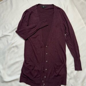 Long cozy burgundy cardigan / sweater.
